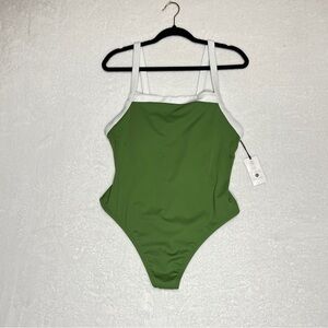 Shade & Shore Olive Green Square Neck One Piece Swimsuit L NWT